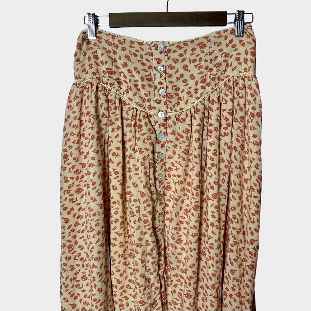 Free People Floral Button Front Midi Skirt Small Cottage Festival Boho - Picture 3 of 9